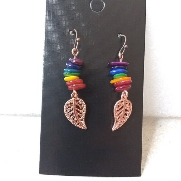 7 Chakras! Rainbow Colors! Copper Leaf Earrings! Meditation - Reiki - Picture 4 of 4